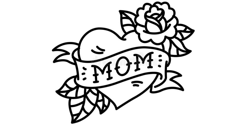 Drawing of the word "MOM" in a heart.