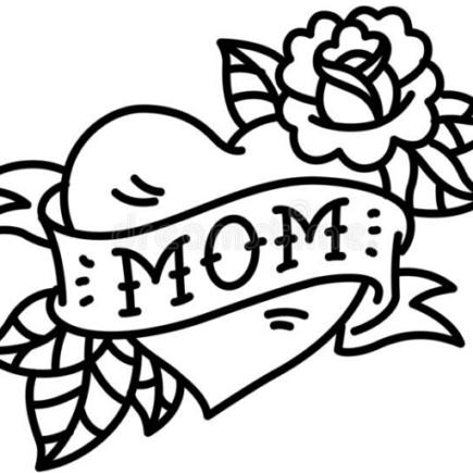 Drawing of the word "MOM" in a heart.