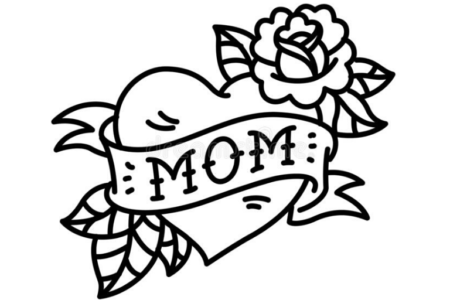 Drawing of the word "MOM" in a heart.