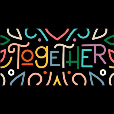 The word "together" and brightly coloured shapes.