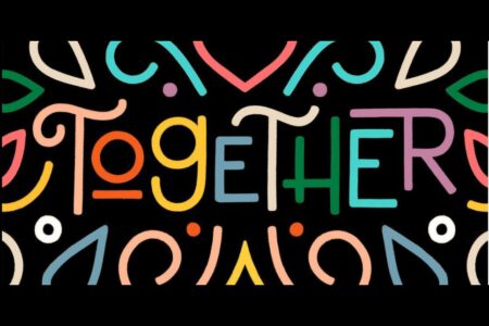 The word "together" and brightly coloured shapes.