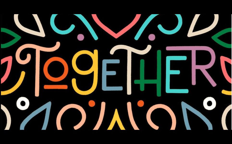 The word "together" and brightly coloured shapes.