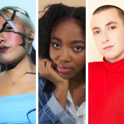 Headshots of WFTH playwrights. From left to right, Omolola Ajao, Stephanie Fung, Juliet Jones Rodney, Merlin Simard, and Jillian Welsh.