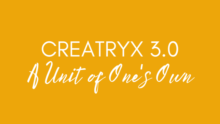 On a golden yellow background the words "Creatryx 3.0: A Unit of One's Own" in white letters.