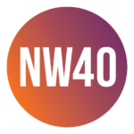 "NW40" in white text over a purple and orange circle
