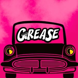 Grease logo with a black car icon over a hot pink background