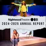 Cover page for Annual report. Top image a woman standing with her arms spread out. Bottom image a woman sitting on a platform.